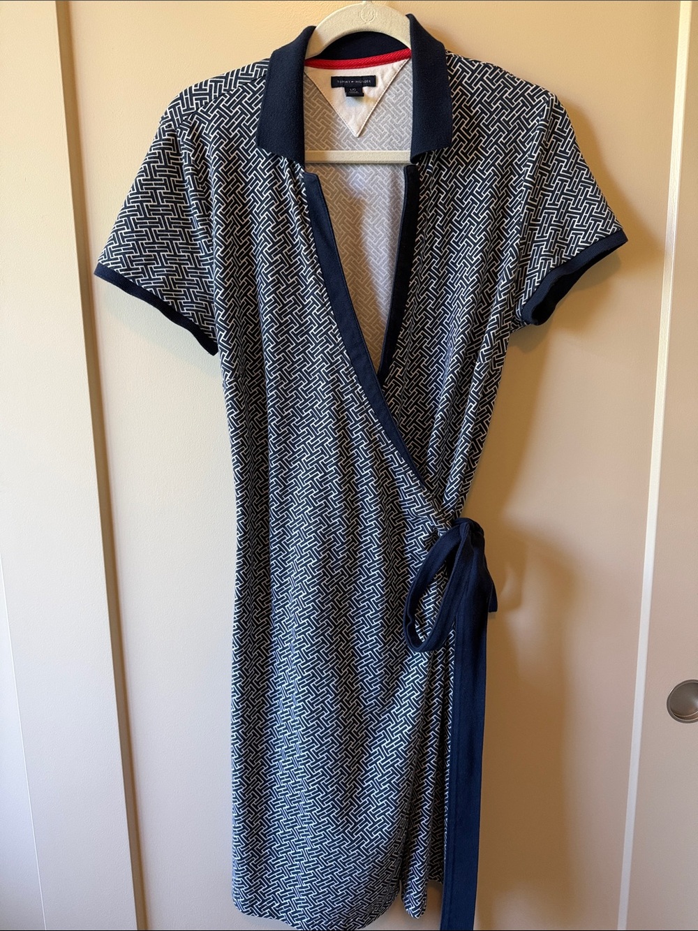 Tommy Hilfiger Navy & White Printed Wrap Midi Dress